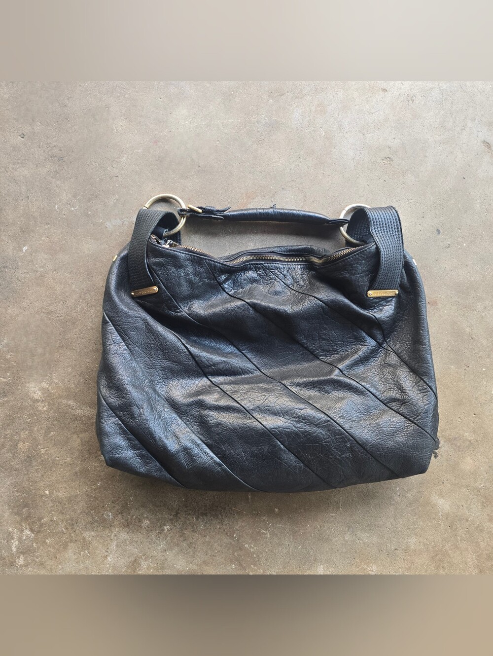 Vtg Juicy Couture Y2k Black Leather Large Hobo Shoulder Hand Bag Purse